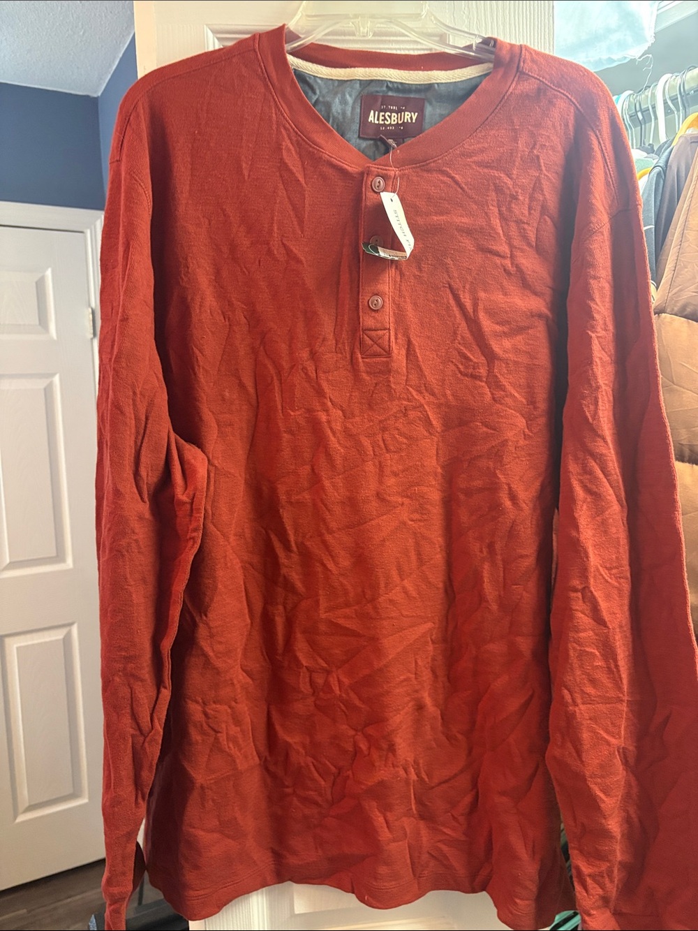 Alesbury Men's Long-Sleeve Henley Shirt - Rust